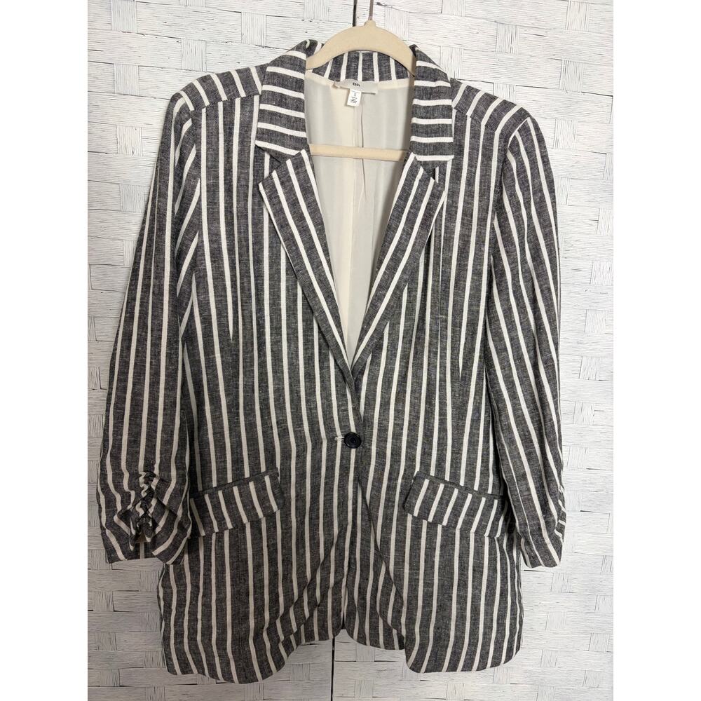 BP.‎ Women's blazer line & rayon blend gray white stripe casual summer feminine